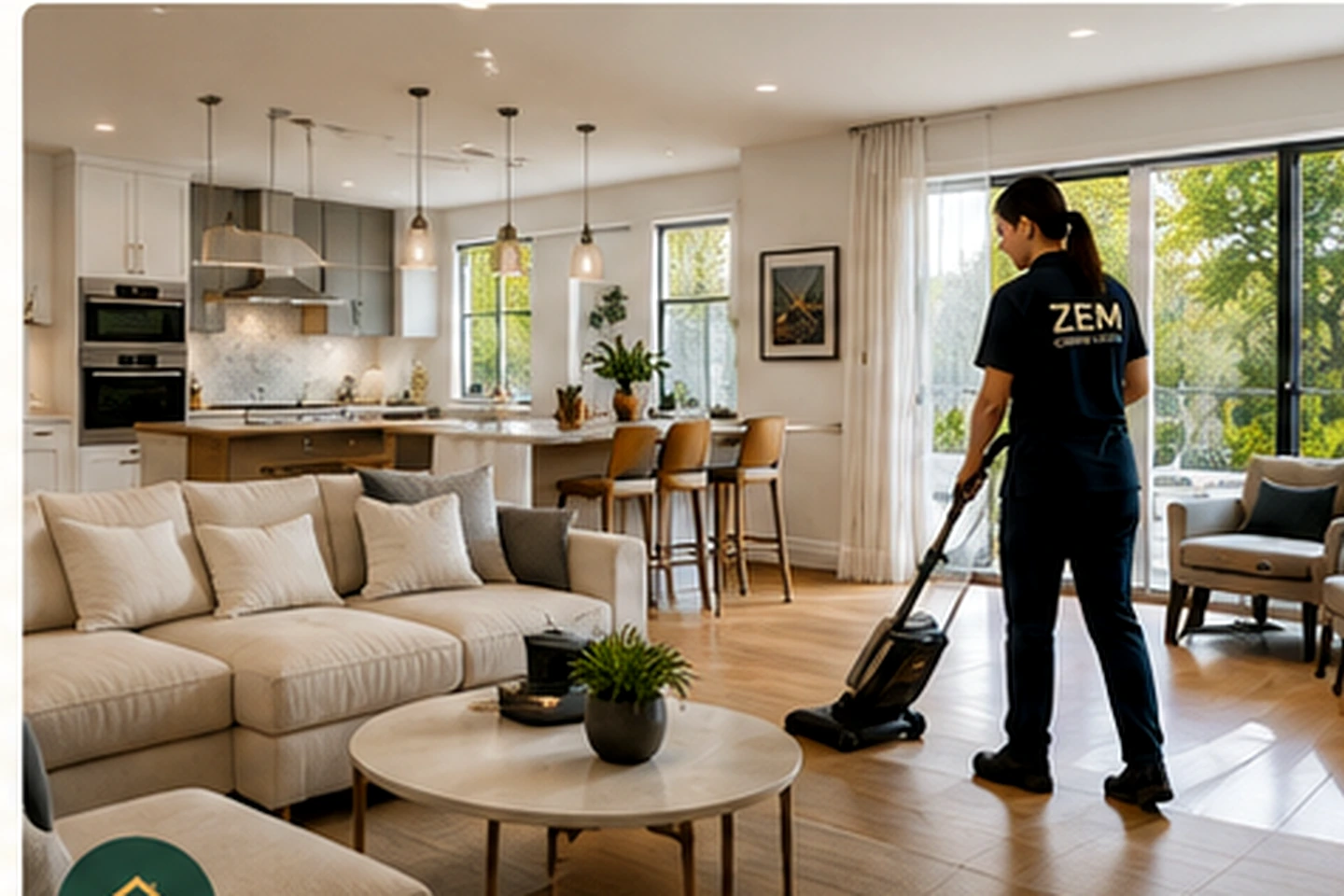 ZEM cleaning professional caring for a bright modern home