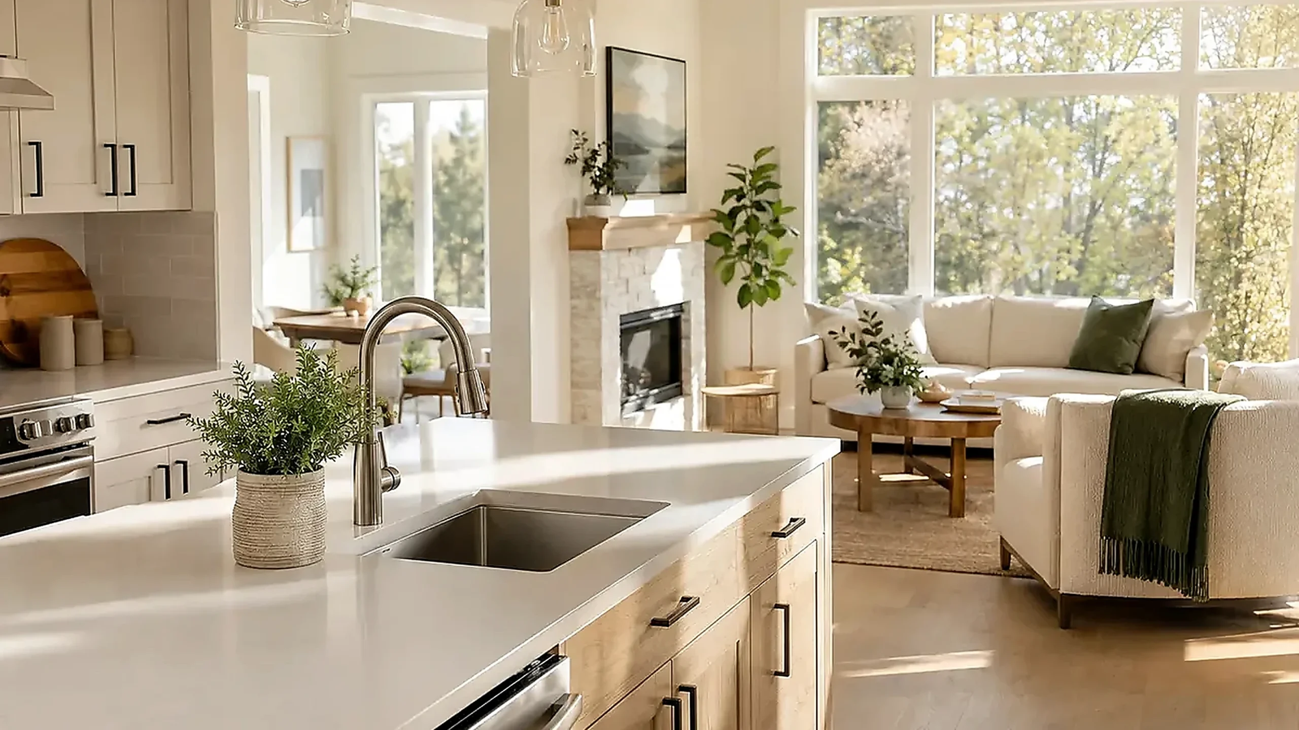 Clean modern residential interior prepared for recurring house cleaning